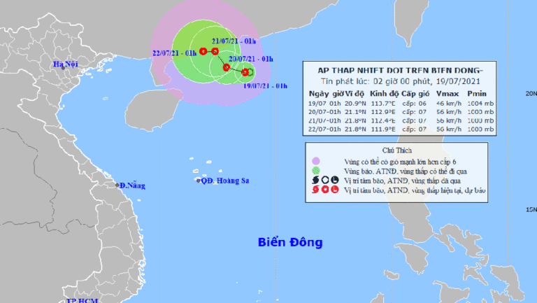 Tin tức thời tiết hôm nay 19.7.2021: Áp thấp nhiệt đới trên Biển Đông gió giật cấp 9, sóng cao 4 m