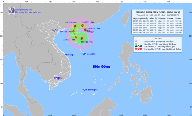 Tin tức thời tiết hôm nay 20.7.2021: Bão số 3 gây gió giật cấp 12 trên biển