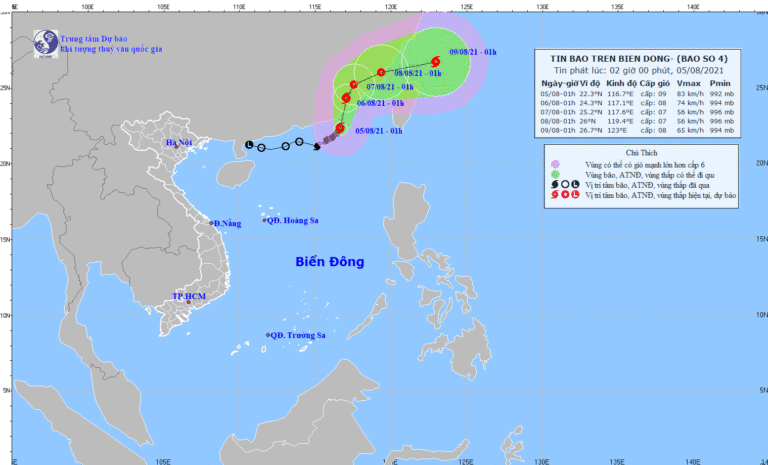 Tin tức thời tiết hôm nay 5.8.2021: Bão số 4 gây gió giật cấp 11 trên biển