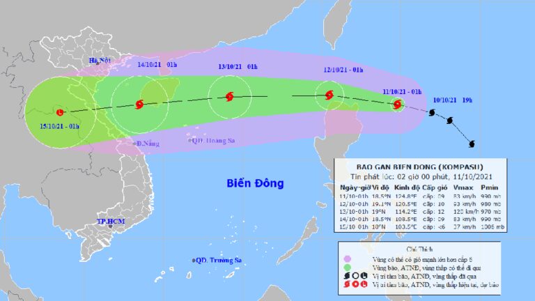 Tin tức thời tiết hôm nay 11.10.2021: Bão Kompasu giật cấp 11 đang tiến về Biển Đông