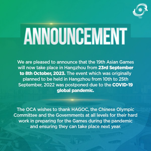 Trung Quốc được tổ chức lại ASIAD 2022 vào tháng 9.2023