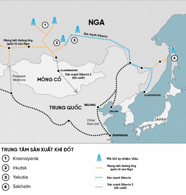 Bản đồ tiết lộ quy mô đường ống dẫn khí khổng lồ Nga – Trung Quốc