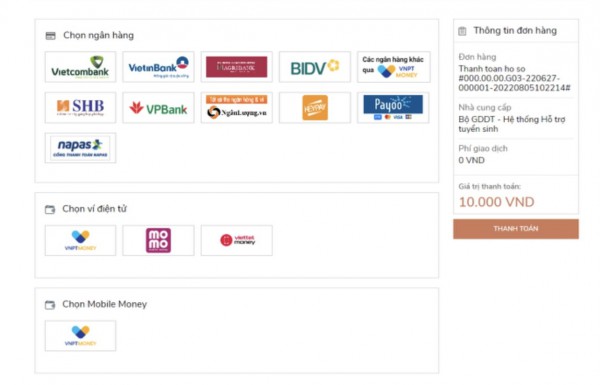 Bộ GD-ĐT hướng dẫn 15 kênh thanh toán trực tuyến lệ phí xét tuyển đại học