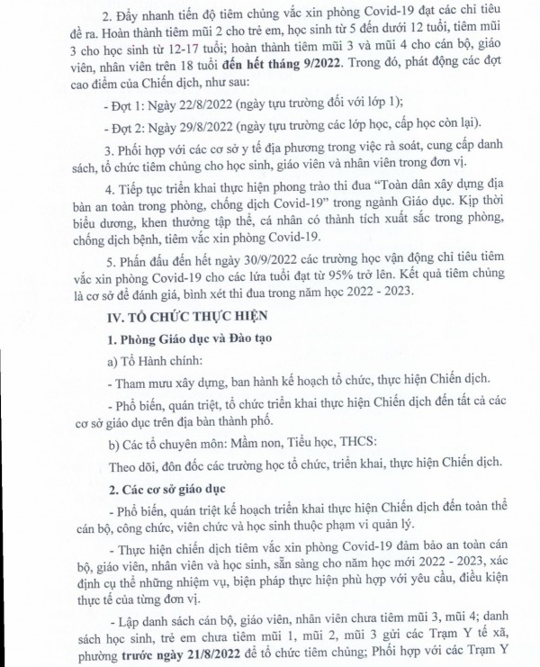 Nha Trang lấy kết quả tiêm vắc xin để đánh giá, bình xét thi đua năm học