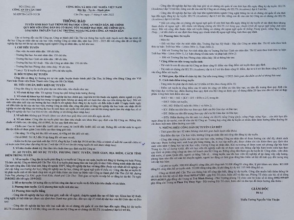 Tuyển sinh 630 chỉ tiêu đào tạo công an nhân dân trình độ đại học