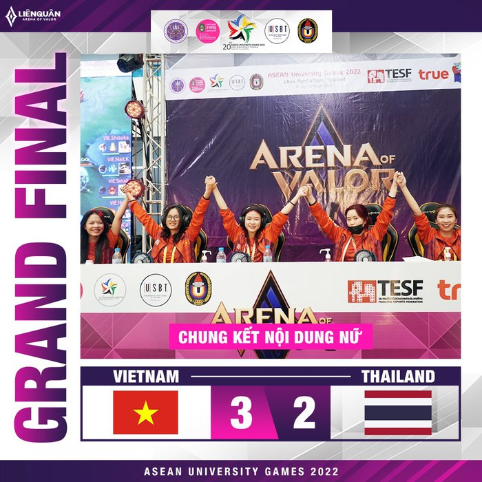 Đội tuyển sinh viên Nữ Việt Nam xuất sắc giành HCV Liên Quân Mobile tại Đại hội Thể thao Sinh viên Đông Nam Á - Ảnh 2. Đội tuyển sinh viên Nữ Việt Nam xuất sắc giành HCV Liên Quân Mobile tại Đại hội Thể thao Sinh viên Đông Nam Á - Ảnh 2.