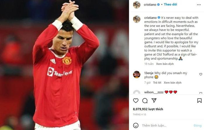 Ronaldo chỉ bị cảnh cáo vụ đập điện thoại của CĐV Everton