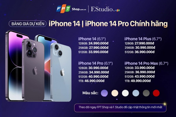 Giá bán dự kiến của iPhone 14 Pro và 14 Pro Max tại Việt Nam