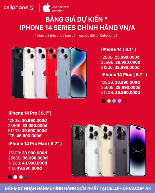 Giá bán dự kiến của iPhone 14 Pro và 14 Pro Max tại Việt Nam