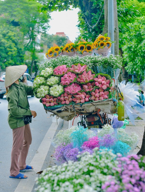 Hà Nội đẹp ngỡ ngàng trên những xe hàng hoa dưới phố