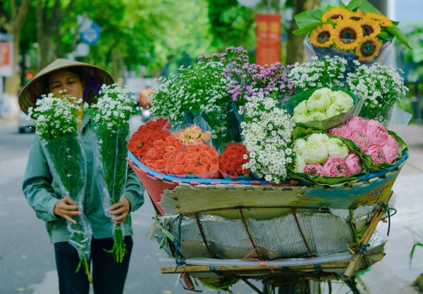 Hà Nội đẹp ngỡ ngàng trên những xe hàng hoa dưới phố