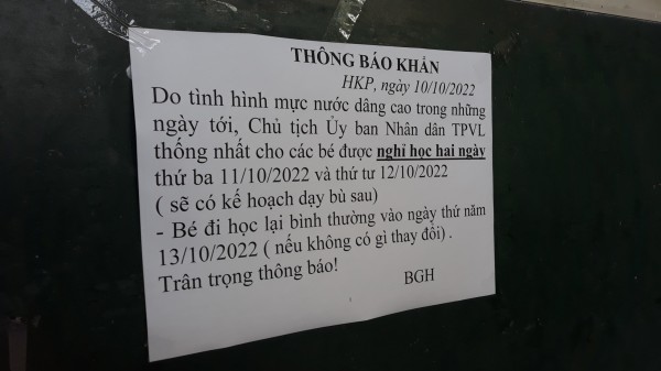 Vĩnh Long: Học sinh mầm non đến THCS được nghỉ 2 ngày 