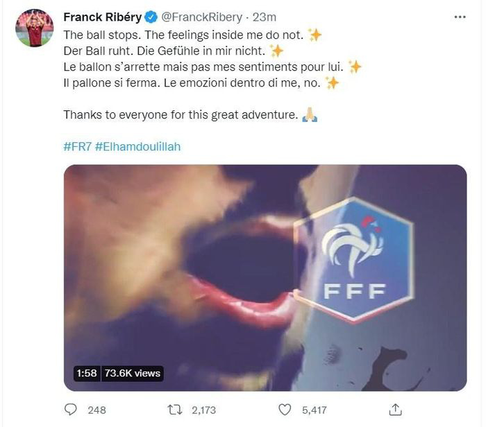 Franck Ribery tuyên bố giải nghệ