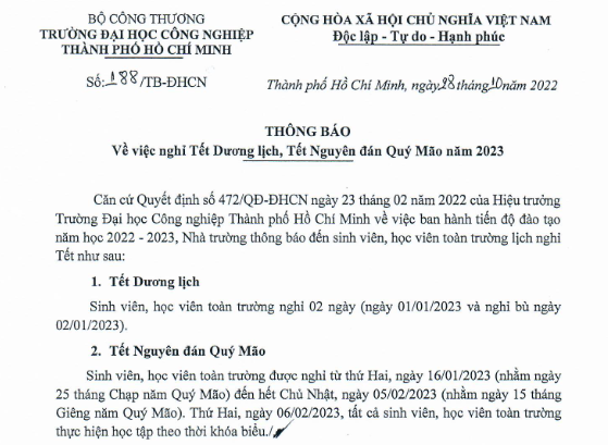 Những trường đại học đầu tiên cho sinh viên nghỉ Tết Nguyên Đán 2023 dài 3 tuần Những trường đại học đầu tiên cho sinh viên nghỉ Tết Nguyên Đán 2023 dài 3 tuần