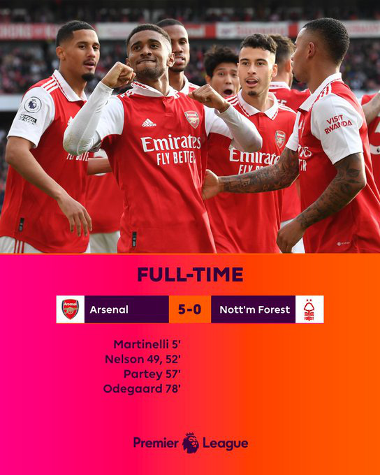 Arsenal 5-0 Nottingham Forest: Saka chấn thương, Nelson rực sáng