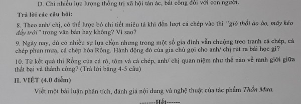 Có gì mới trong đề thi môn văn trắc nghiệm, văn bản ngoài sách giáo khoa?