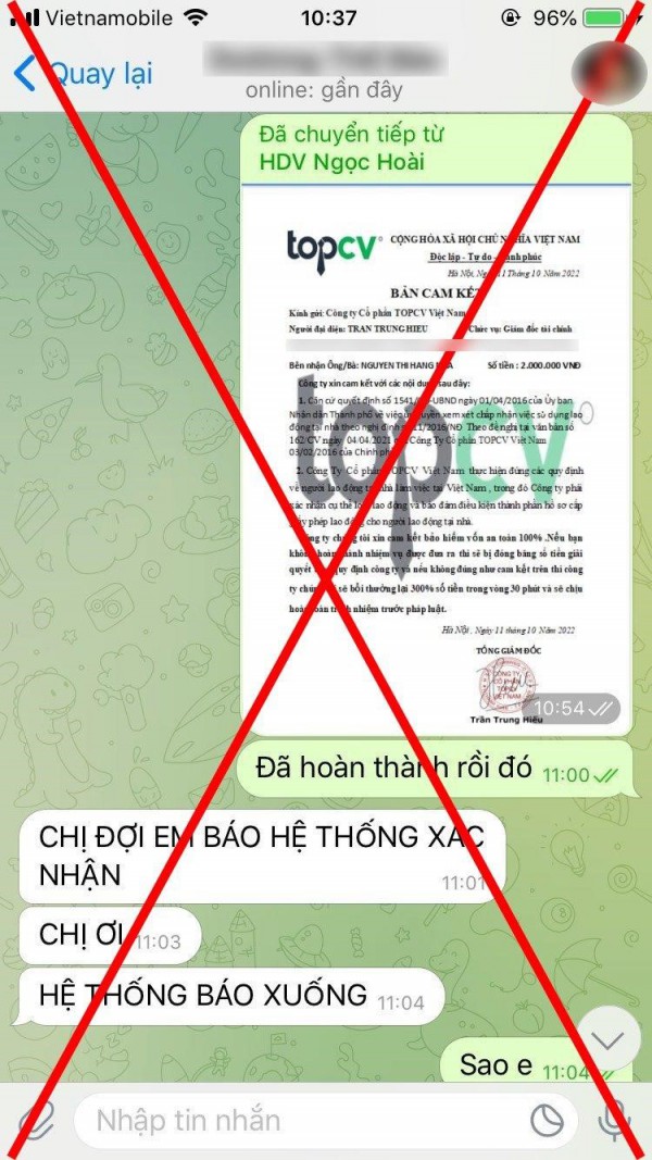 Cảnh báo lừa đảo tuyển dụng mạo danh Công ty Cổ phần TopCV Việt Nam nhằm chiếm đoạt tài sản Cảnh báo lừa đảo tuyển dụng mạo danh Công ty Cổ phần TopCV Việt Nam nhằm chiếm đoạt tài sản
