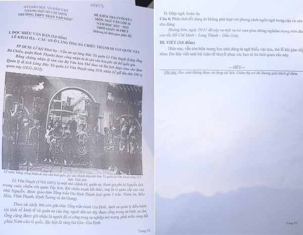 Học sinh bất ngờ với đề kiểm tra ngữ văn học kỳ 1