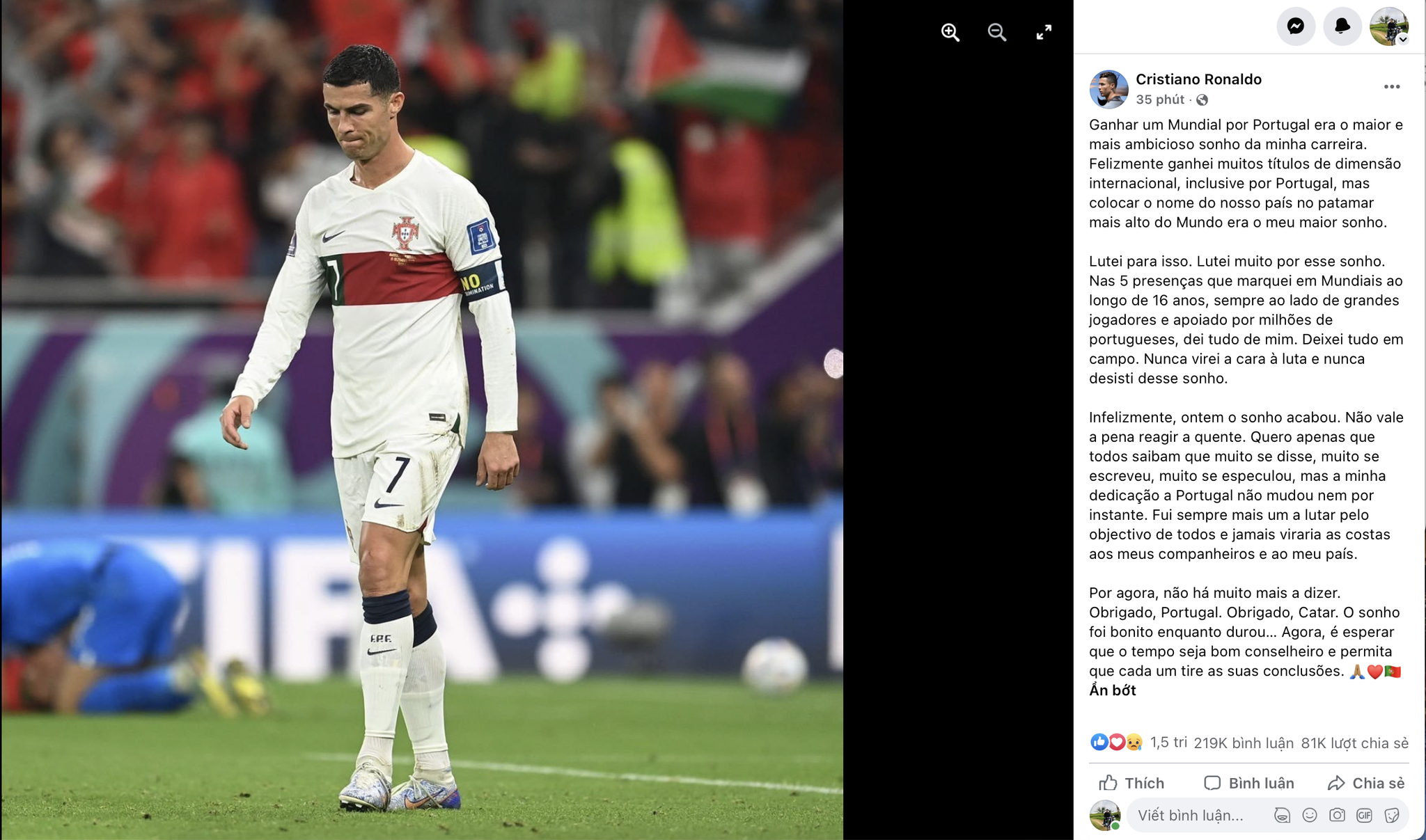 Ronaldo lần đầu lên tiếng sau khi rời World Cup 2022: Ronaldo lần đầu lên tiếng sau khi rời World Cup 2022: