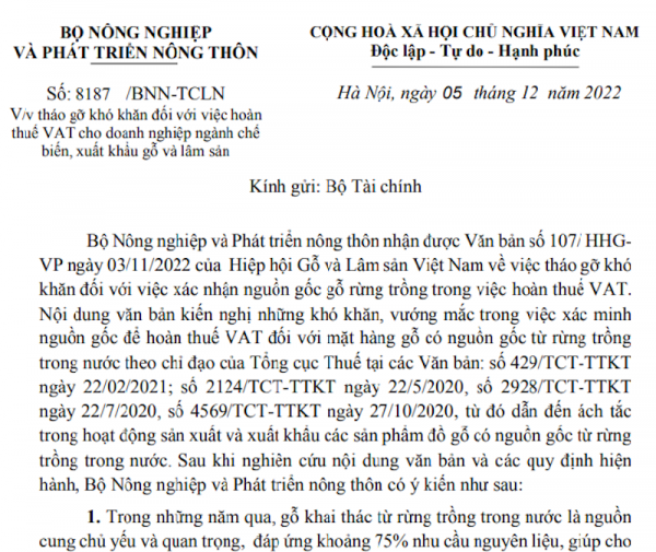 Vướng mắc hoàn thuế VAT: Bộ NN&PTNT khẳng định xác minh nguồn gốc gỗ chưa phù hợp
