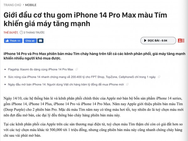 iPhone 14 Pro Max "sập giá", bản màu Tím giờ có giá rẻ nhất iPhone 14 Pro Max "sập giá", bản màu Tím giờ có giá rẻ nhất
