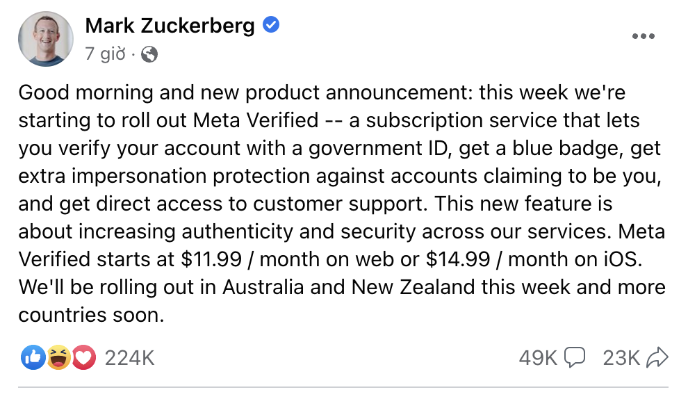 Facebook bán tích xanh, giá từ 12 USD