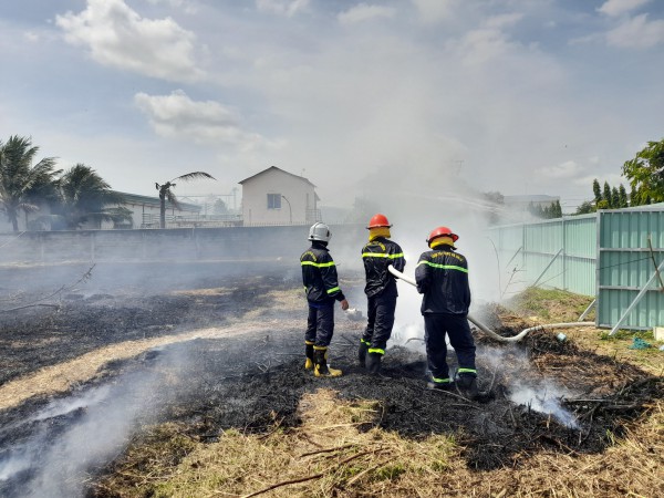 Vĩnh Long: Cháy bãi cỏ khô giữa khu công nghiệp, nhiều người hoảng hốt