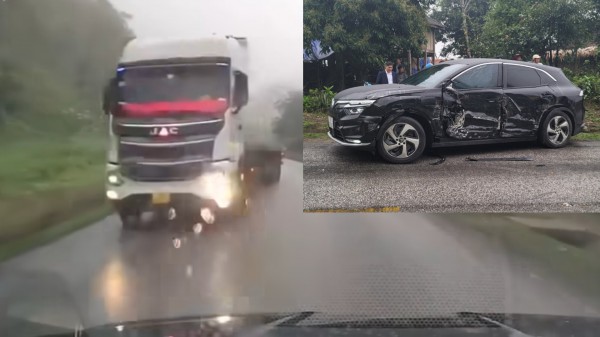 Ô tô VinFast VF8 bị xe container ôm cua ẩu va trúng, nhiều người thoát chết Ô tô VinFast VF8 bị xe container ôm cua ẩu va trúng, nhiều người thoát chết