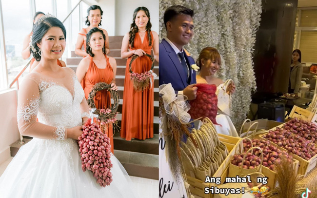 Cặp đôi Philippines dùng... hành củ thay thế hoa đám cưới