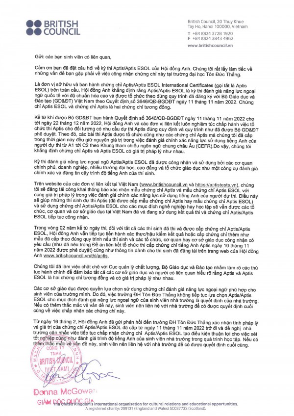 Liên quan việc cấp chứng chỉ Aptis: Hơn 800 sinh viên chưa biết giải quyết ra sao