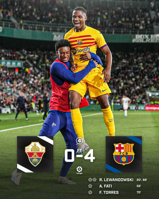 Thắng áp đảo Elche, Barcelona giữ vững ngôi đầu La Liga