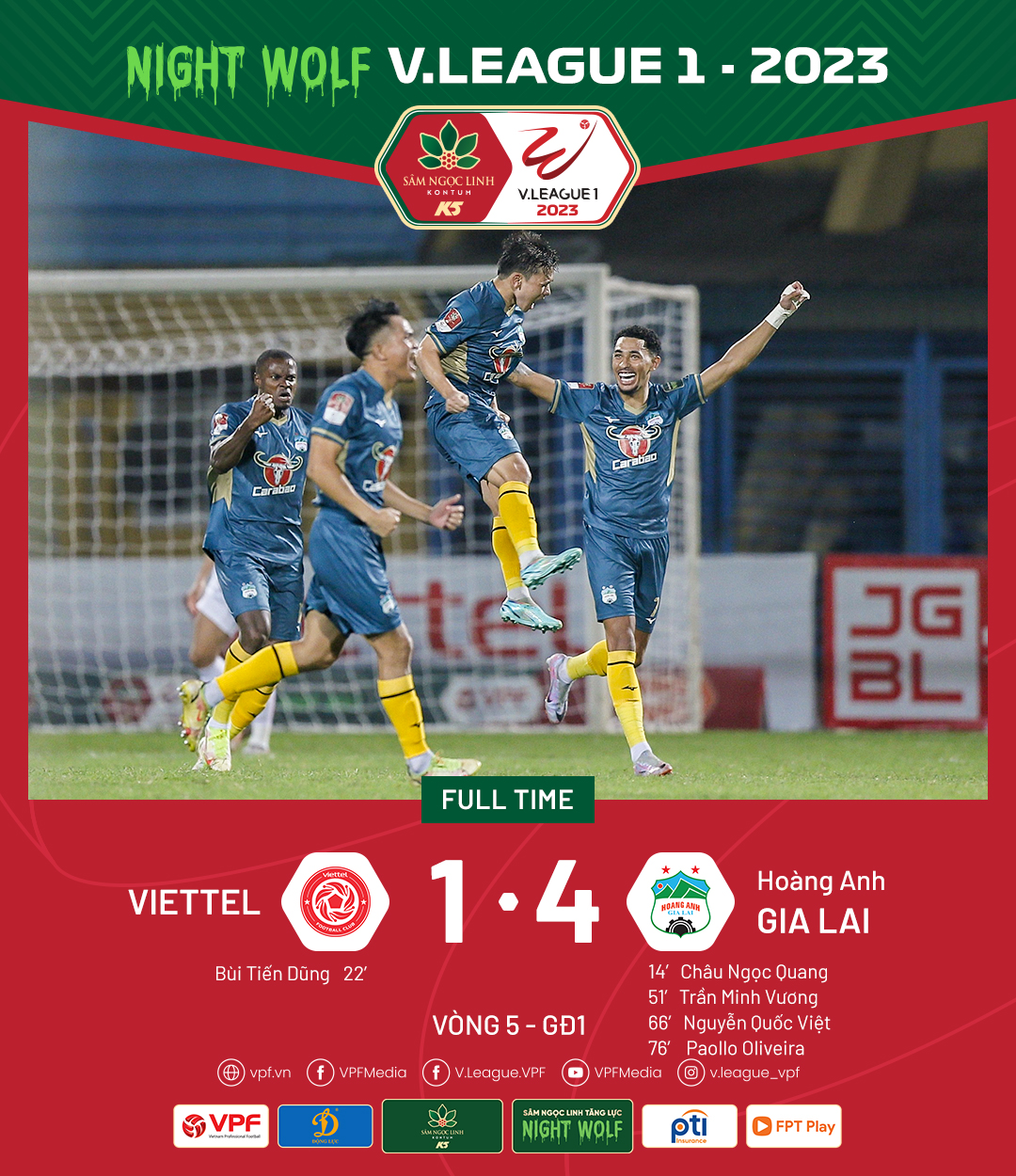 Vòng 5 Night Wolf V.League 1-2023: CLB Viettel 1-4 Hoàng Anh Gia Lai Vòng 5 Night Wolf V.League 1-2023: CLB Viettel 1-4 Hoàng Anh Gia Lai