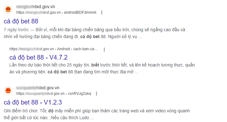 Cảnh báo các quảng cáo website cờ bạc núp dưới link gov.vn