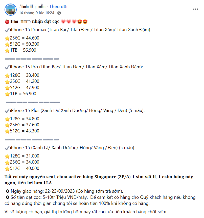 Đặt cọc iPhone 15... coi chừng bị lừa đảo Đặt cọc iPhone 15... coi chừng bị lừa đảo