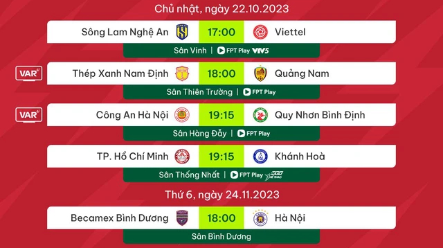 Lịch thi đấu vòng 1 V.League, ngày 22/10: Tâm điểm SLNA - CLB Viettel Lịch thi đấu vòng 1 V.League, ngày 22/10: Tâm điểm SLNA - CLB Viettel