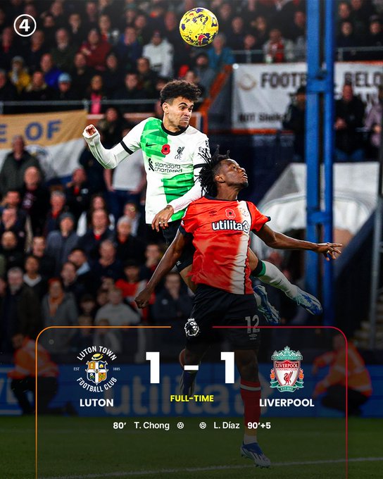 Ngoại hạng Anh: Liverpool chia điểm trên sân Luton Town