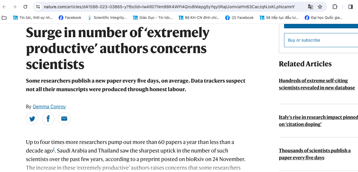 Cộng đồng khoa học thế giới lo ngại việc gia tăng nhà khoa học 'siêu năng suất'- Ảnh 1. Cộng đồng khoa học thế giới lo ngại việc gia tăng nhà khoa học 'siêu năng suất'- Ảnh 1.