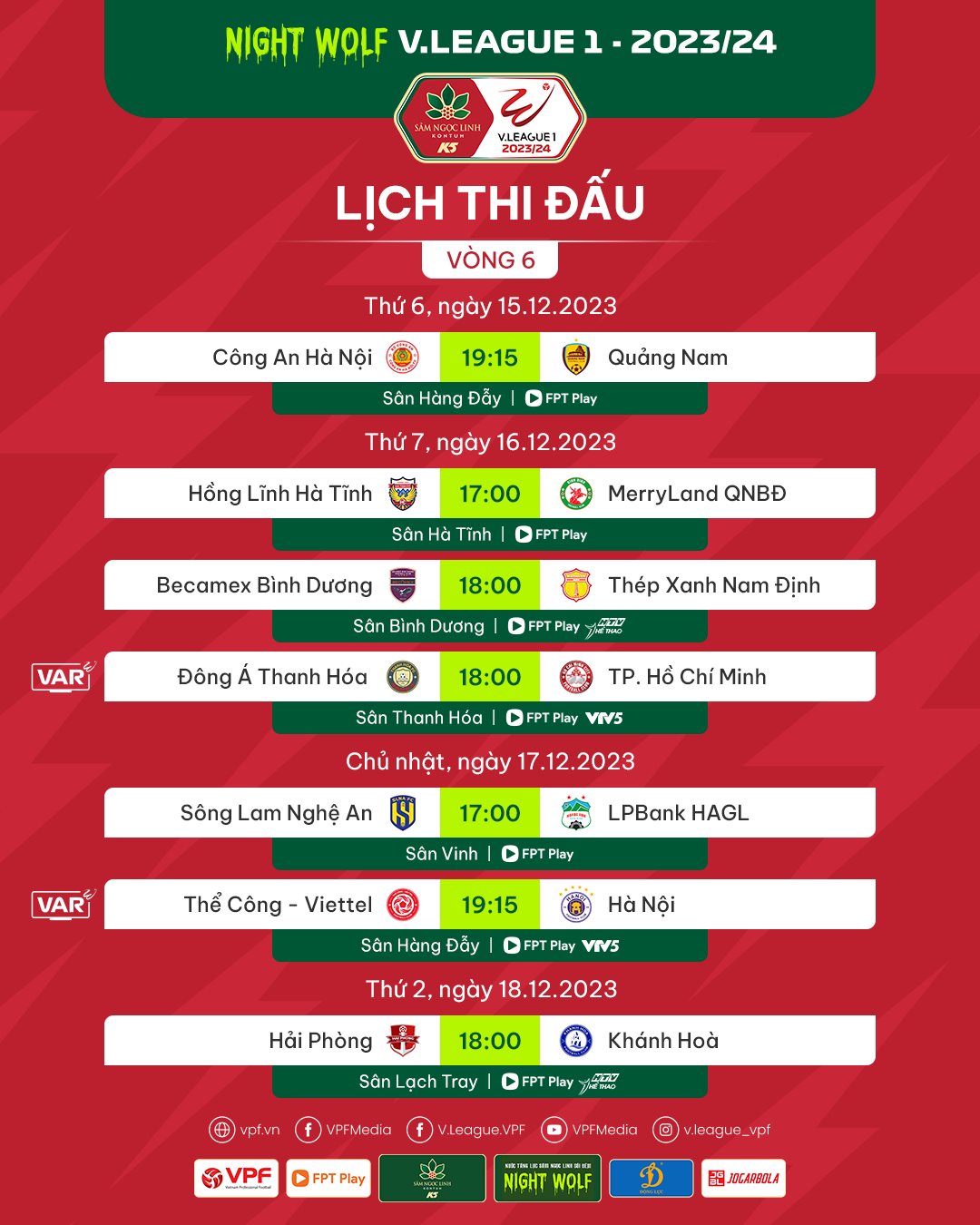 Nhận định vòng 6 Night Wolf V.League 1-2023/24: Những màn so tài đáng chờ đợi