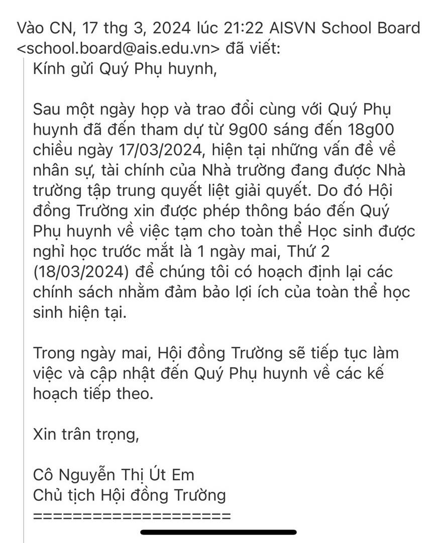Hàng ngàn học sinh một trường quốc tế nghỉ học vì giáo viên không đến trường- Ảnh 2.