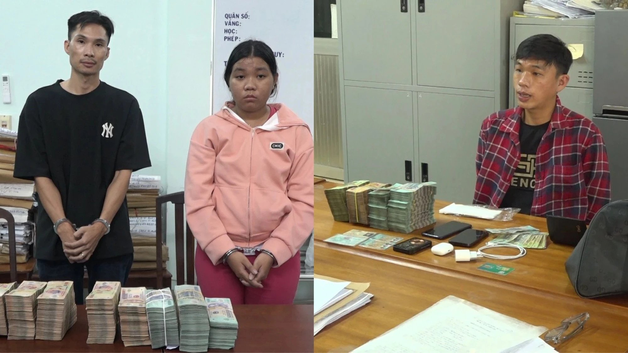 Ba bị can cướp ngân hàng ở Hóc Môn bị bắt (từ trái qua): Nguyễn Ngọc Mỹ, Nguyễn Thị Bích Tuyền, Lâm Phúc Lợi