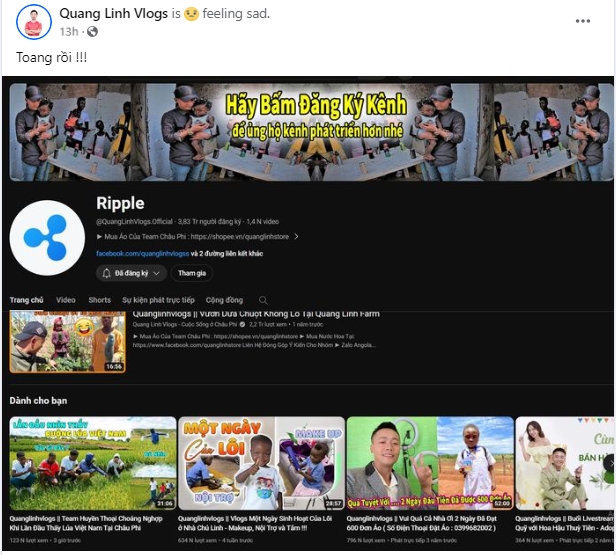Kênh YouTube của Quang Linh Vlogs bị tấn công nhưng đã giành lại quyền kiểm soát