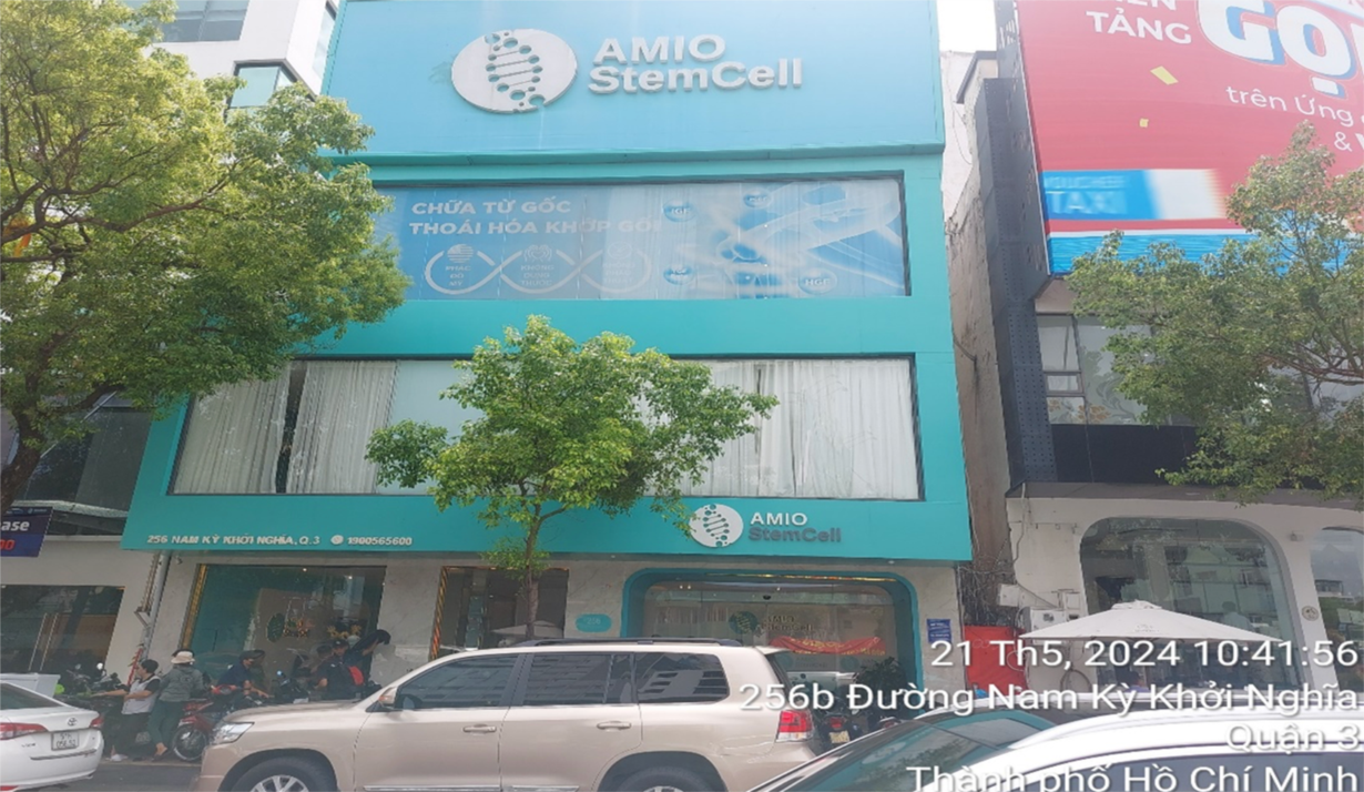 Cơ sở mang tên Amio StemCell tại địa chỉ số 256B Nam Kỳ Khởi Nghĩa, P.Võ Thị Sáu, Q.3