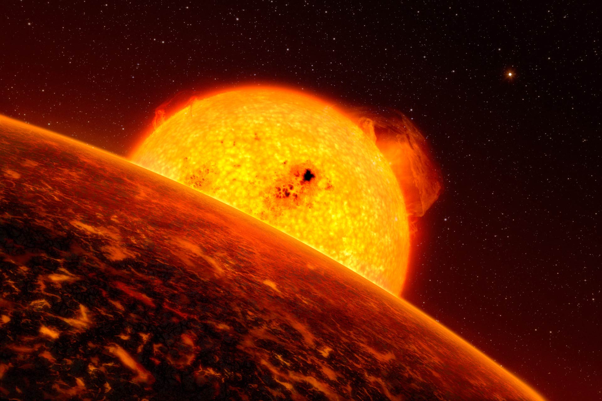 Mô phỏng hành tinh 55 Cancri e và sao trung tâm