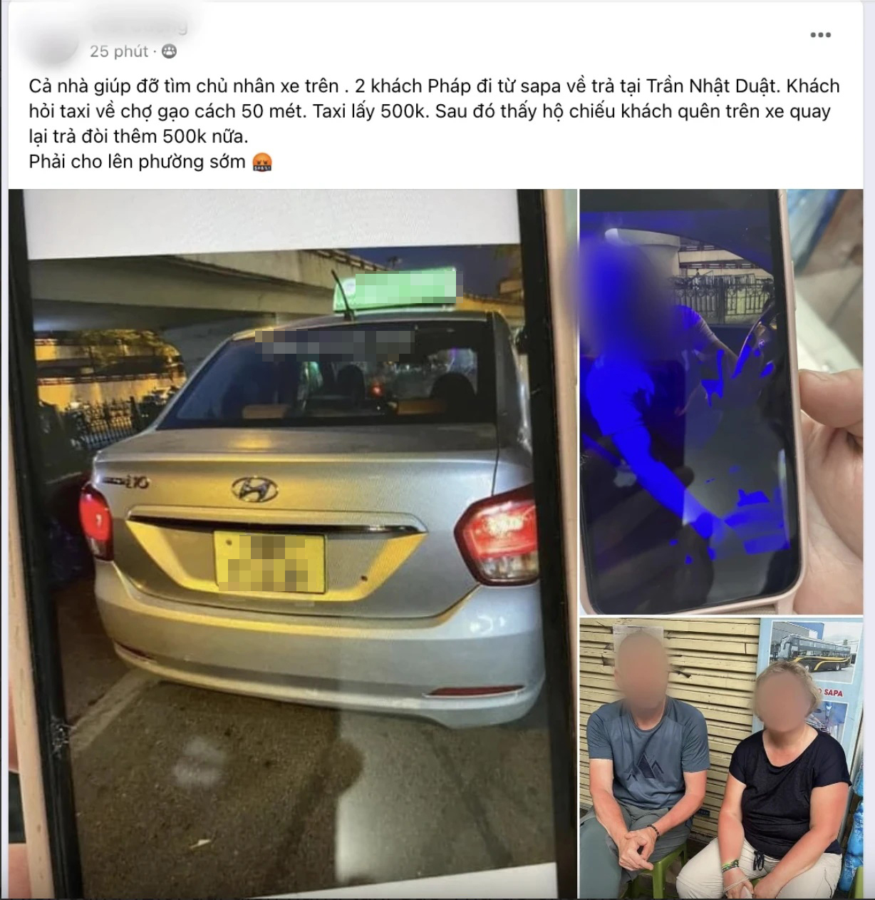 Mạnh tay với hành vi 'chặt chém' du khách- Ảnh 1. Bài viết tố tài xế taxi “chặt chém” 2 du khách Pháp được đăng tải trên mạng xã hội