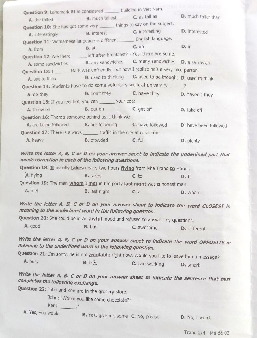 Gợi ý giải đề thi môn tiếng Anh tuyển sinh lớp 10 tỉnh Khánh Hòa- Ảnh 6.