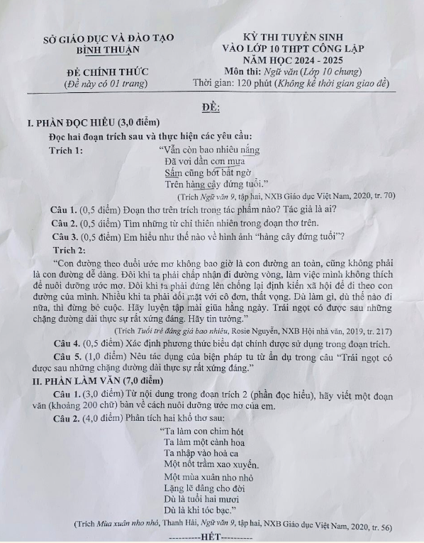 Đề văn thi lớp 10 Bình Thuận bàn về cách học sinh nuôi dưỡng ước mơ - Ảnh 1.