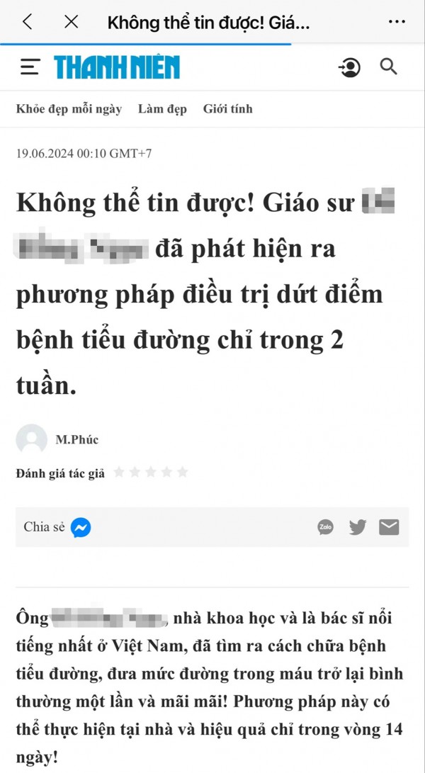 Mạo danh Báo Thanh Niên quảng cáo sản phẩm hỗ trợ   trị tiểu đường