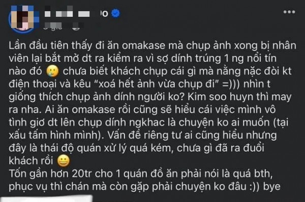 Nhà hàng ở TP.HCM bị tố yêu cầu khách xóa hình vì sợ dính người nổi tiếng