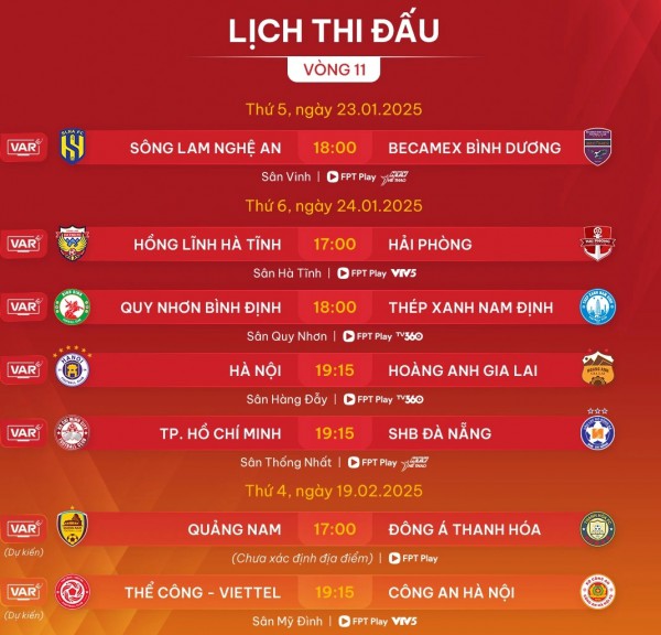 Lịch thi đấu vòng 11 V-League hôm nay: Tiến Linh và Bình Dương dễ gieo sầu cho SLNA