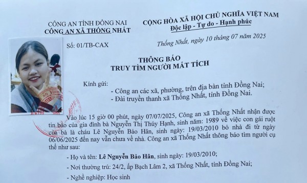 Truy tìm 2 cô gái trẻ mất tích ở Đồng Nai Truy tìm 2 cô gái trẻ mất tích ở Đồng Nai